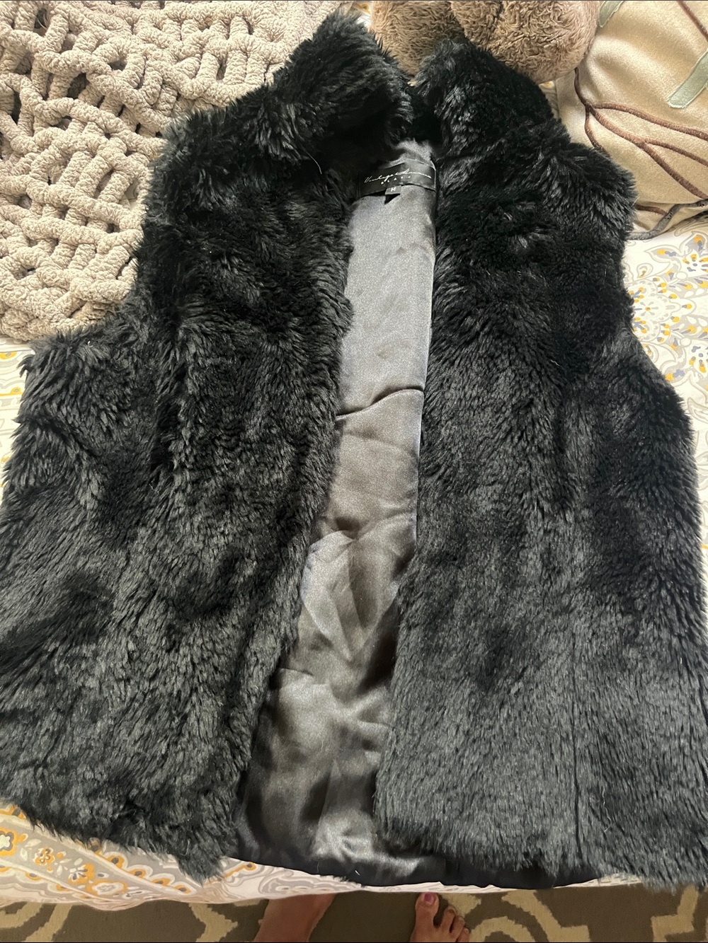 Vintage Havana Black Faux Fur Vest for Men